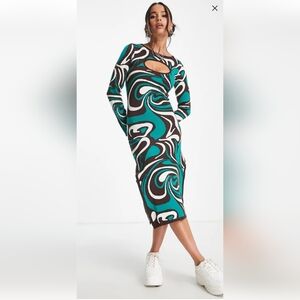 Heartbreak knit midi dress in marble print